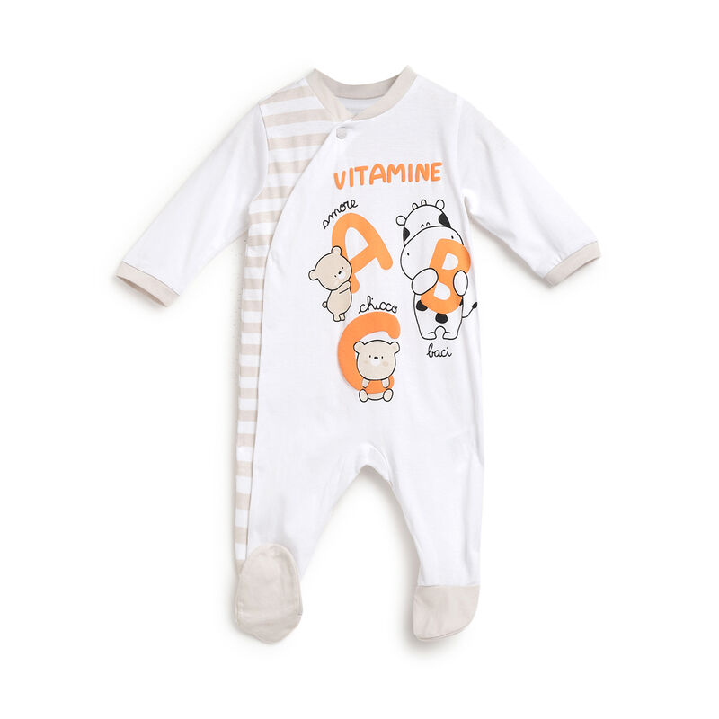 Infants White Printed Front Opening Babysuit image number 0